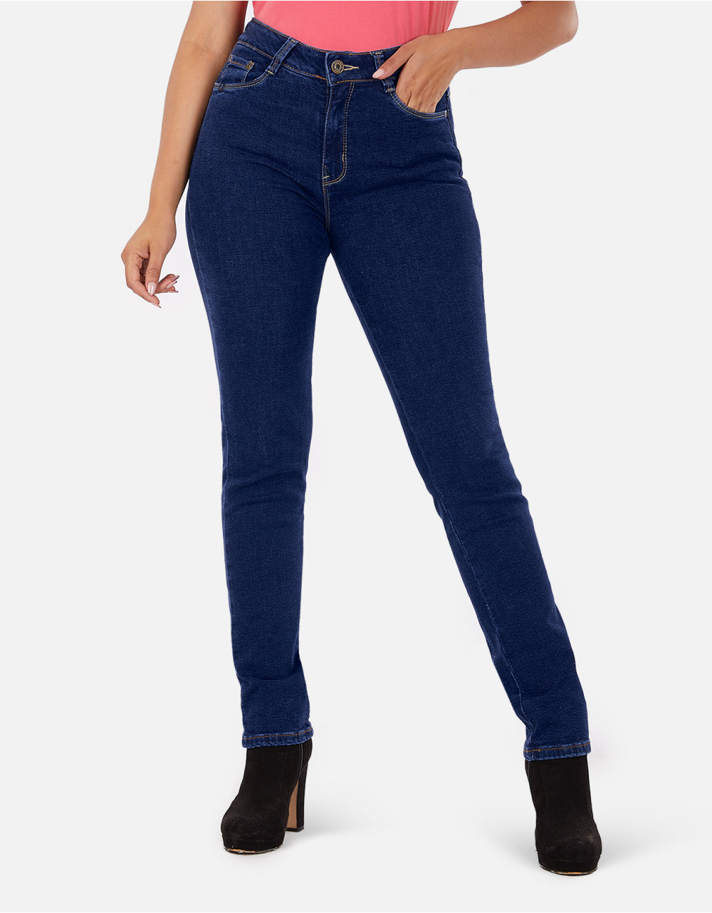 Jean semi recto azul tiro alto mm