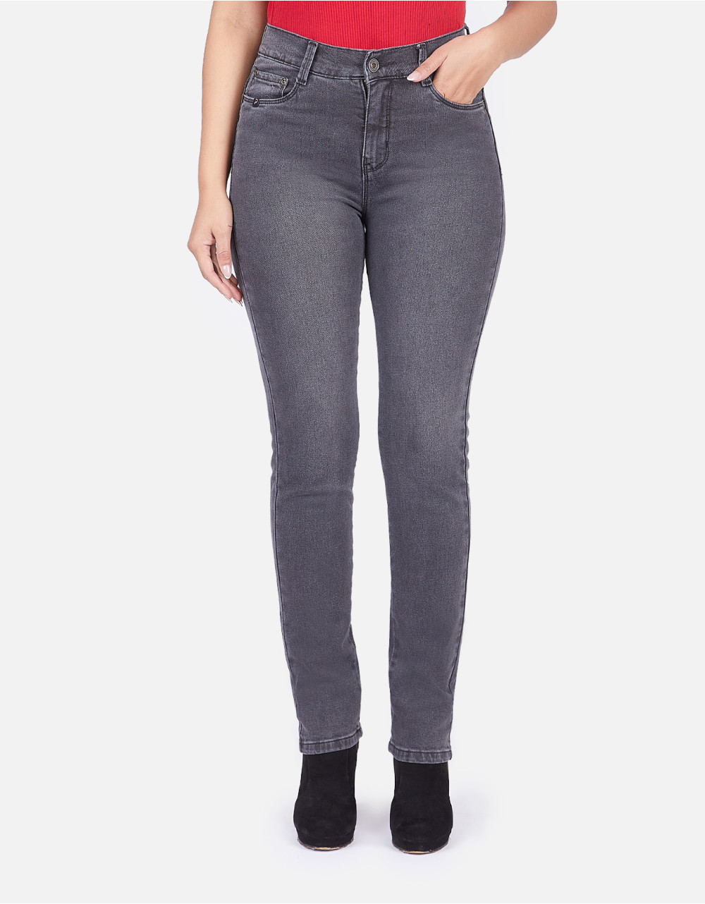 Jean semi recto gris tiro alto