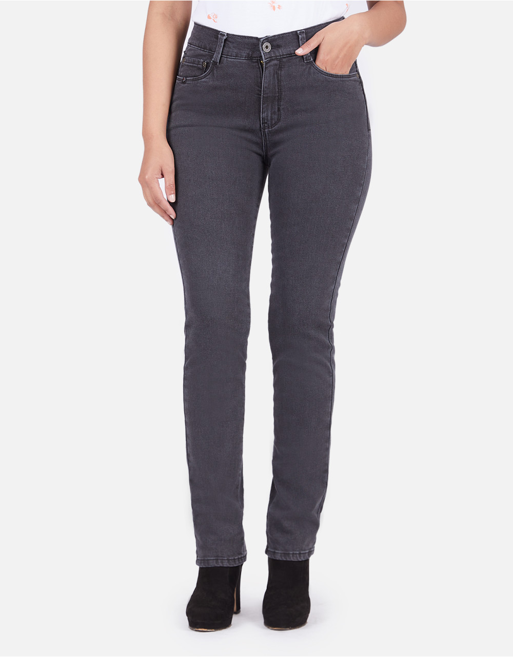 Jean semi recto gris tiro alto