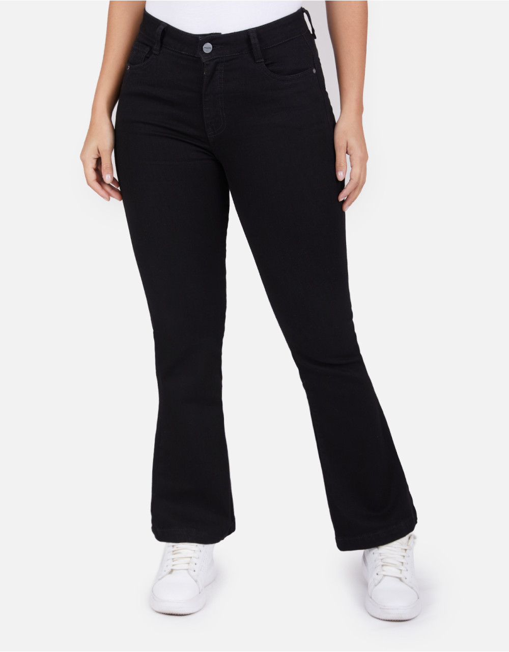 Jean flare negro tiro alto