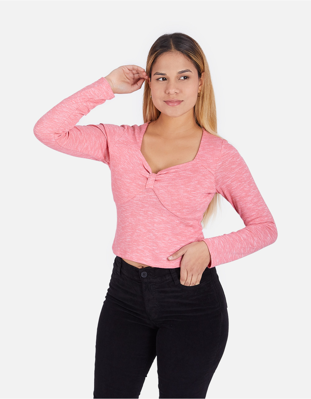 Polo slim fit manga larga rosa