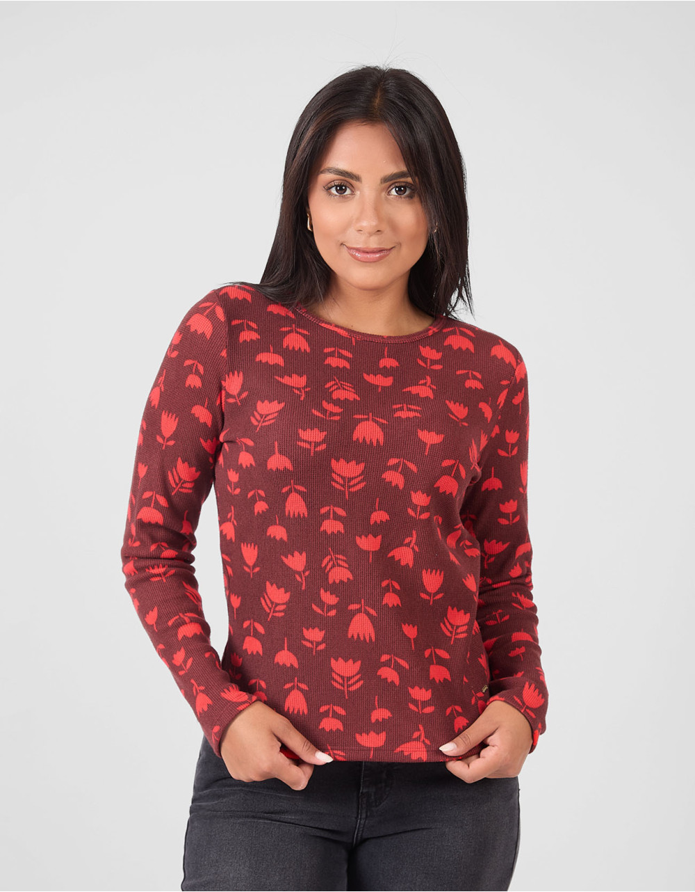 Chompas Regular Fit Manga Larga Mujer Dorita Vino Flores