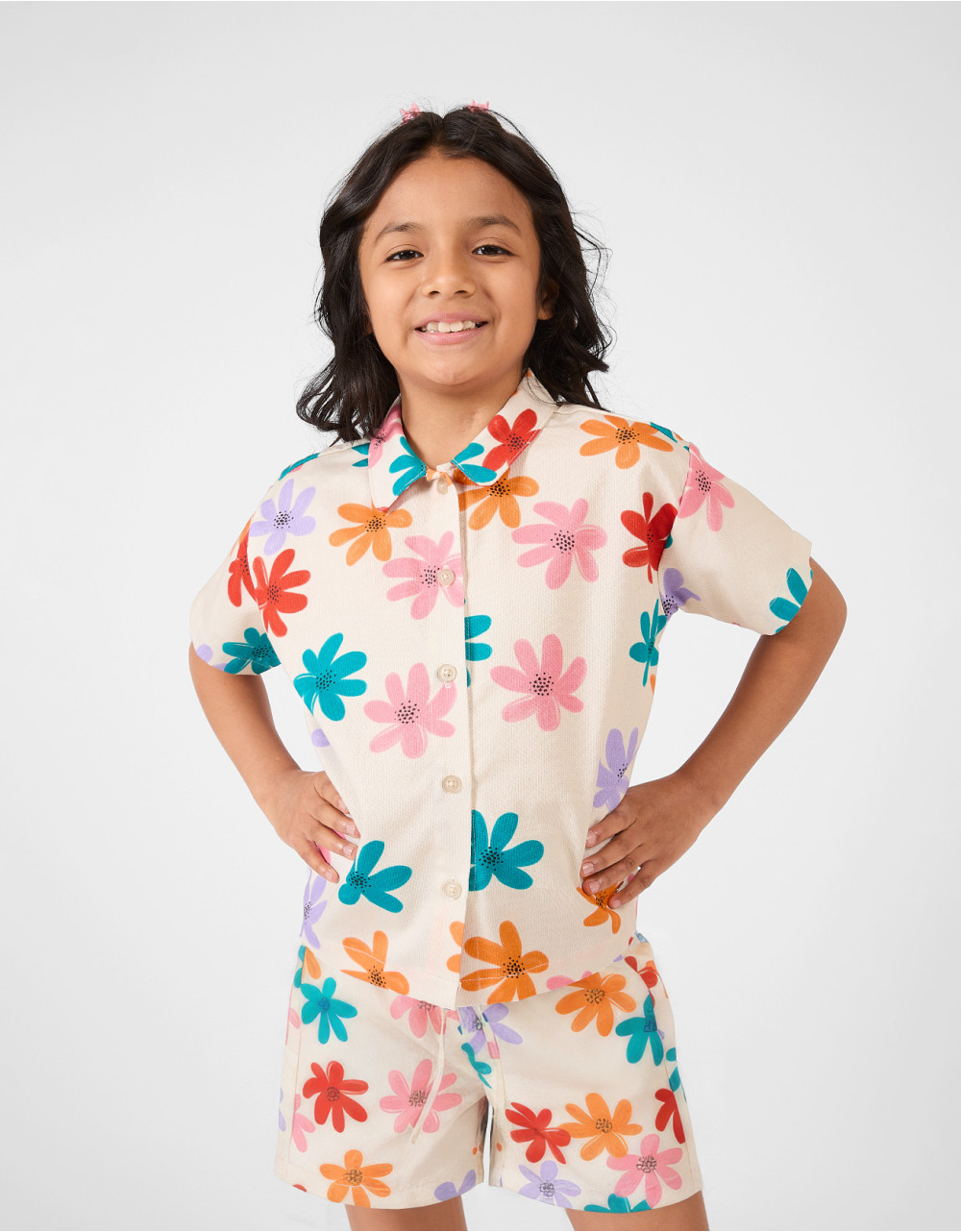 Blusa Niña Florita Crema Manga Corta