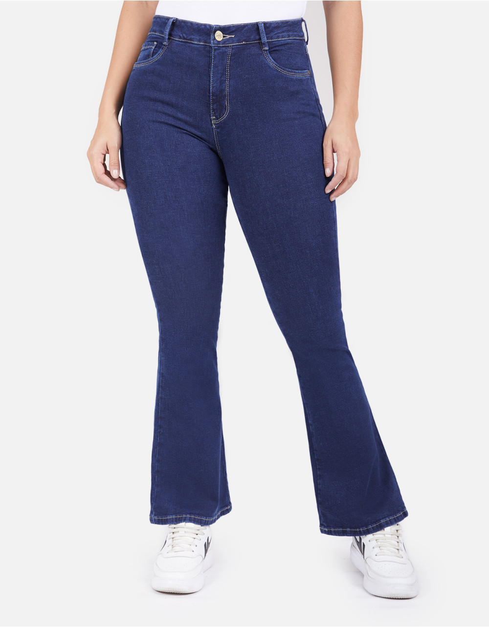 Jean flare azul tiro alto