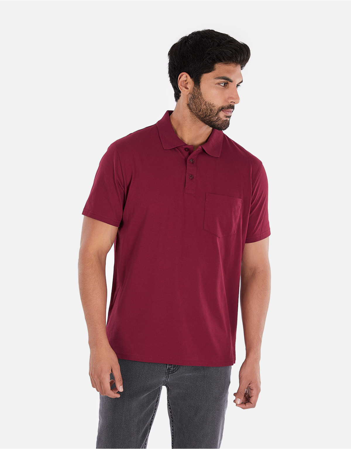 Polo regular fit cuello box vino