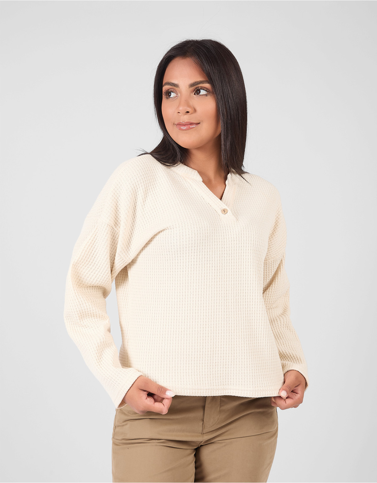 Poleras Regular Fit Manga Larga Mujer Milus Crema