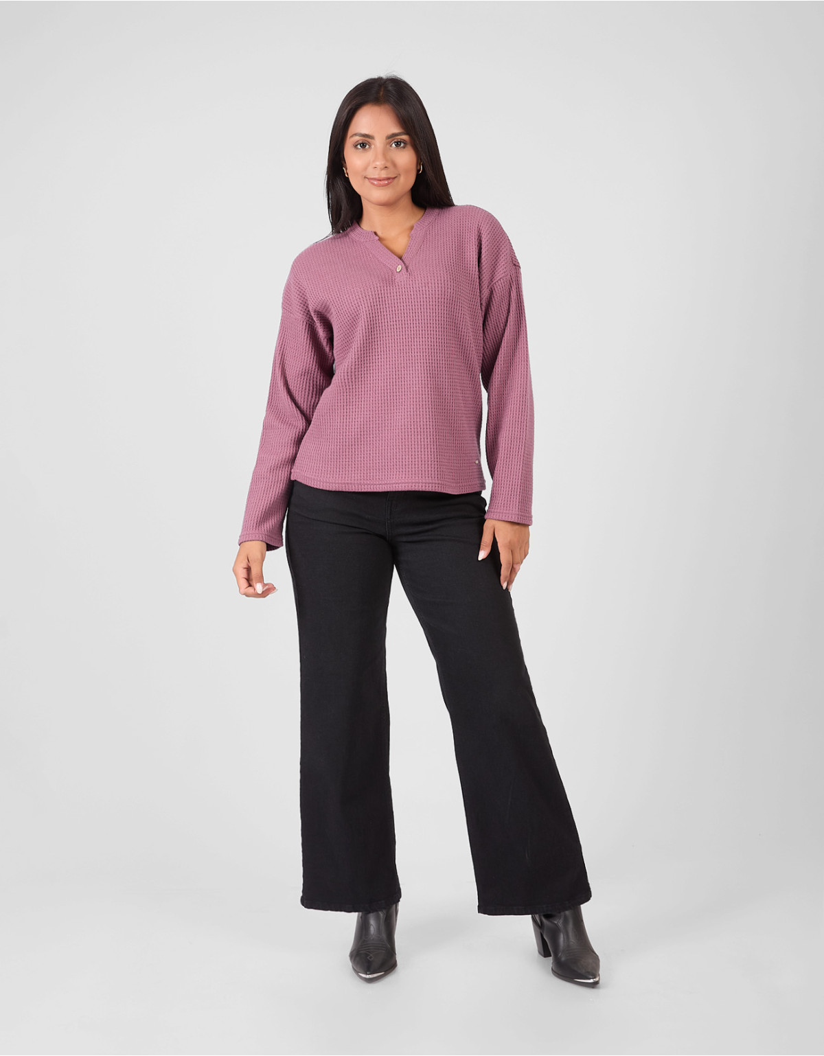 Poleras Regular Fit Manga Larga Mujer Milus Uva