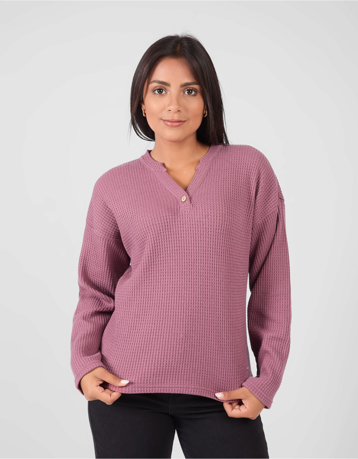 Poleras Regular Fit Manga Larga Mujer Milus Uva