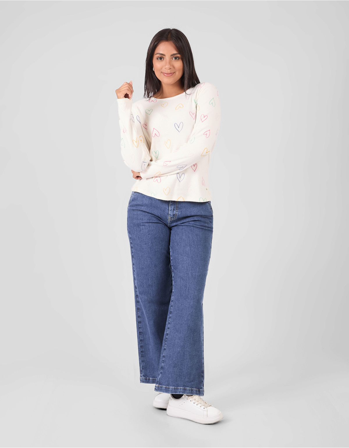 Chompas Regular Fit Manga Larga Mujer Dorita Hueso Corazones