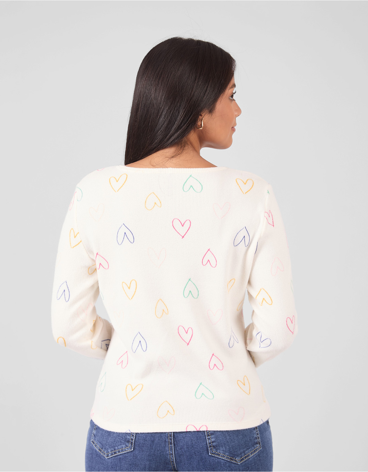 Chompas Regular Fit Manga Larga Mujer Dorita Hueso Corazones