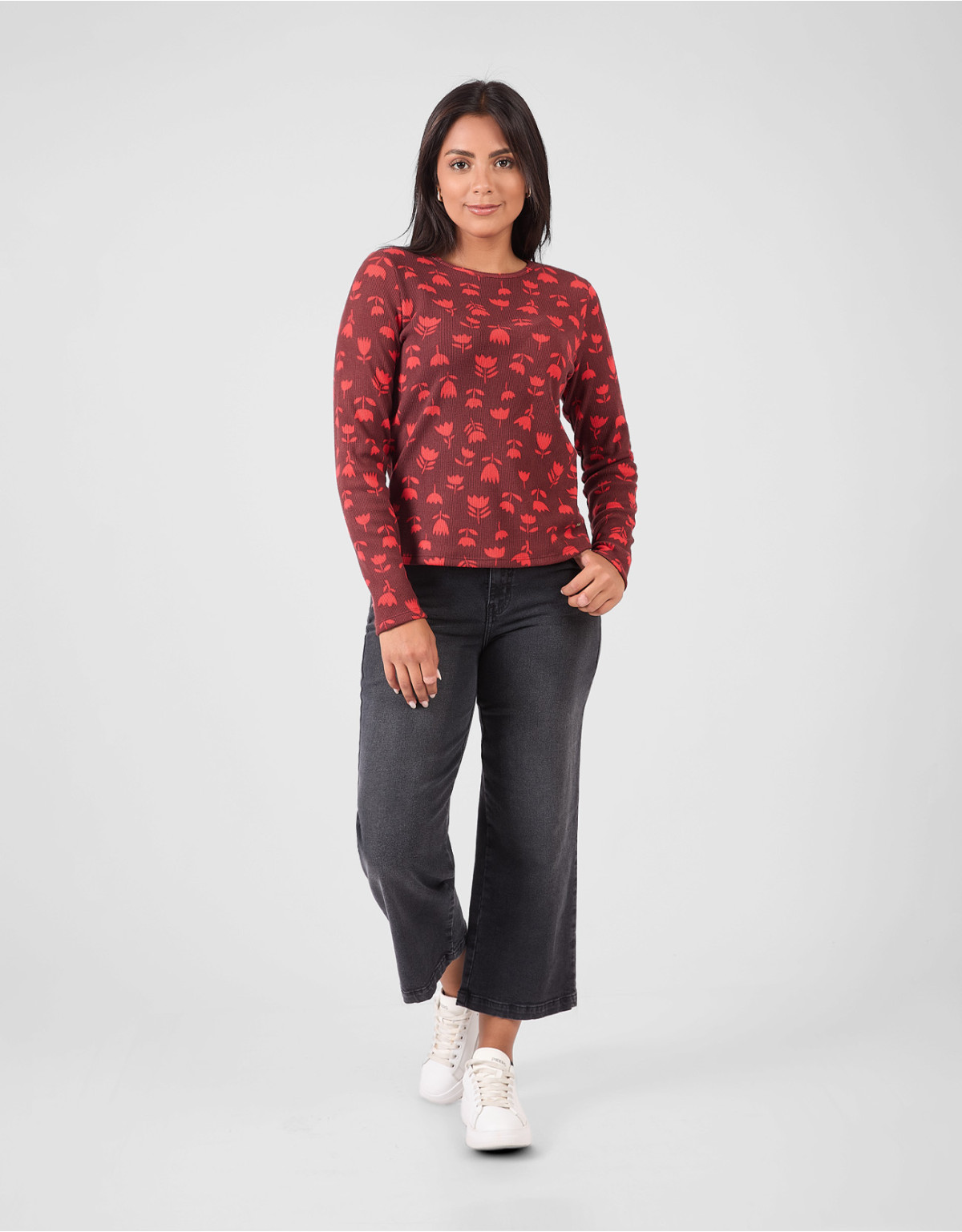 Chompas Regular Fit Manga Larga Mujer Dorita Vino Flores