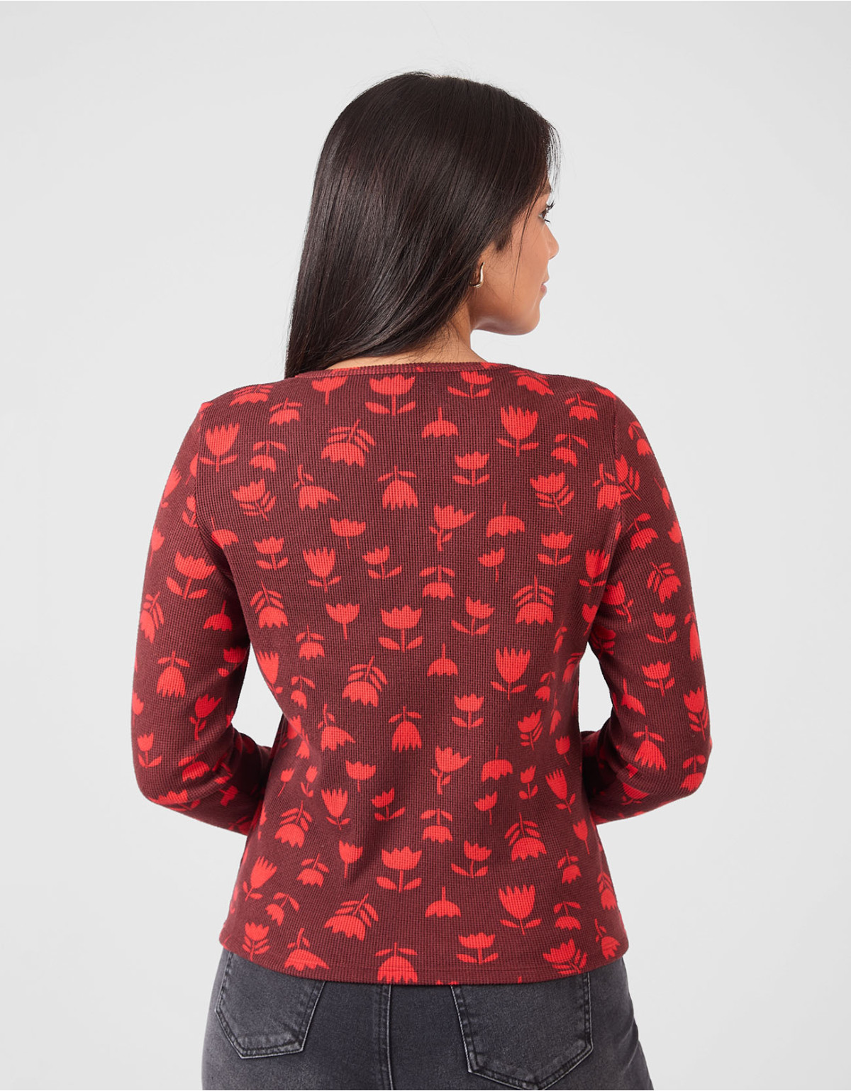 Chompas Regular Fit Manga Larga Mujer Dorita Vino Flores